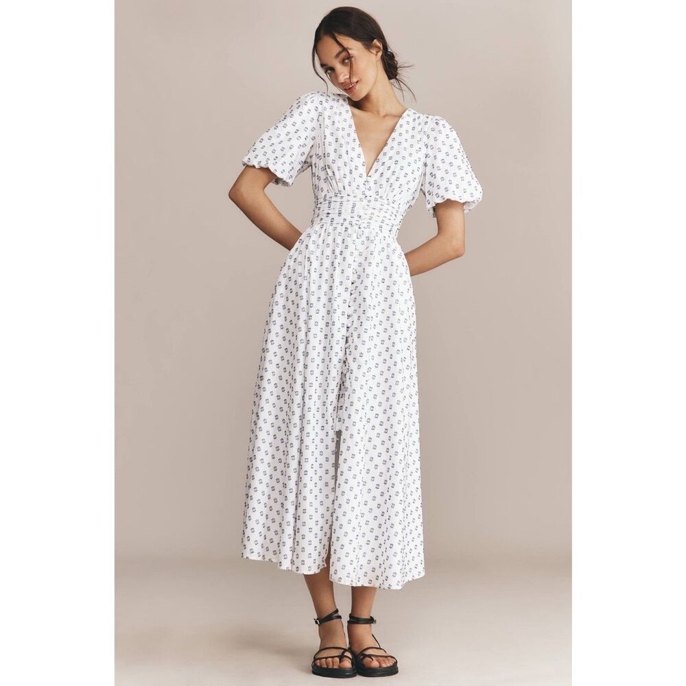 Anthropologie The Katerina White Button-Front Dress: Textured Edition